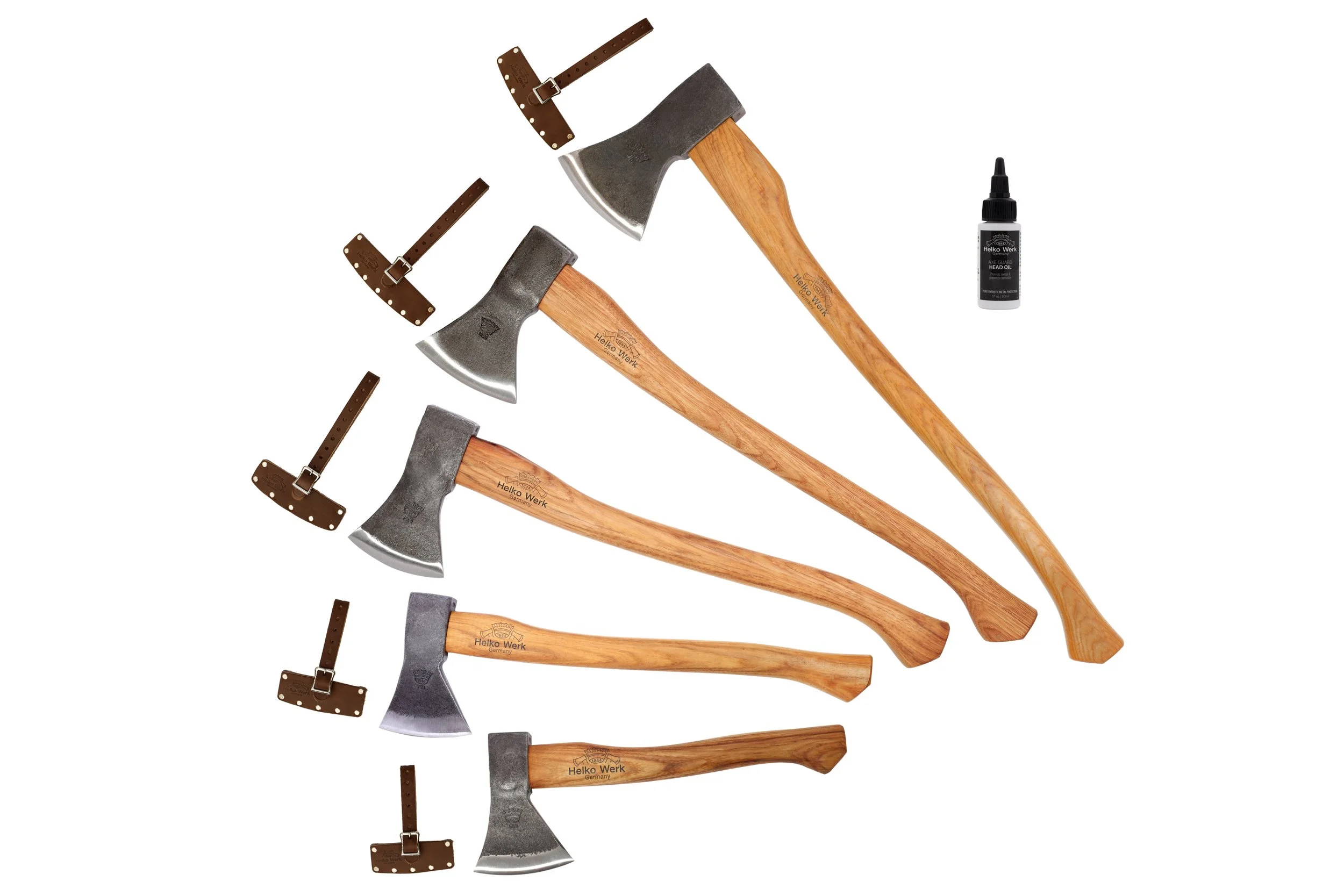 Traditional Cutting Set — 5 Iconic Helko Axes with Leather Sheaths